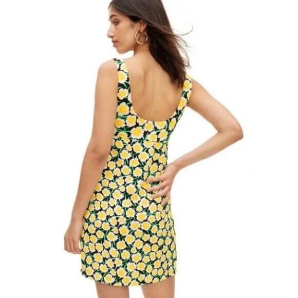New Diane Von Furstenberg Yellow Black White Poppy Mini Shift Dress Size 14 - Picture 3 of 8